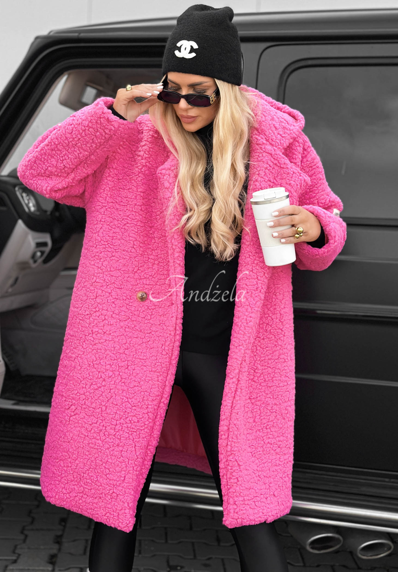 Frost Lady Long Fuchsia Cotton Hooded Shearling Coat