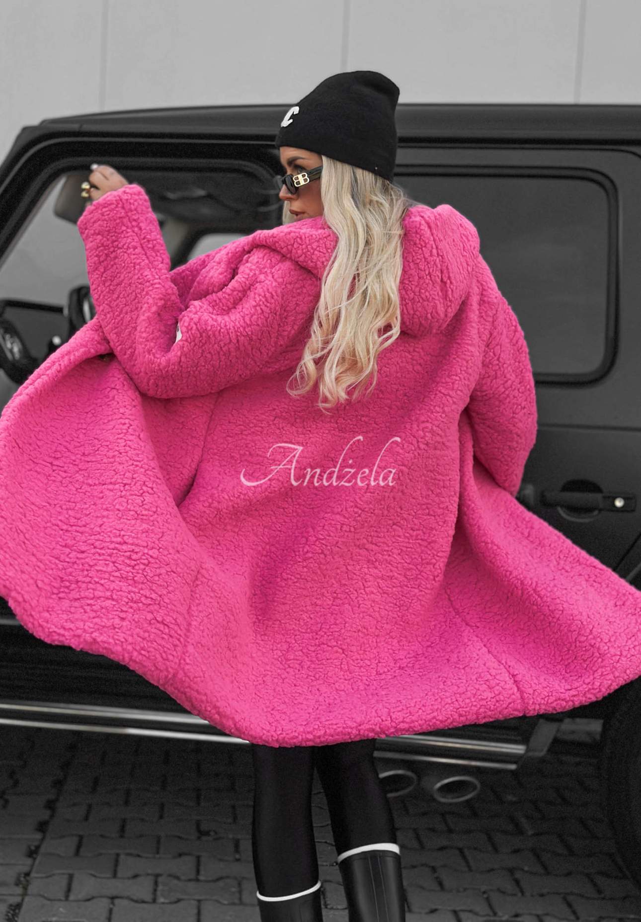 Frost Lady Long Fuchsia Cotton Hooded Shearling Coat