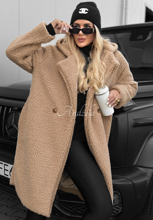 Frost Lady Long Beige Cotton Hooded Sheepskin Coat