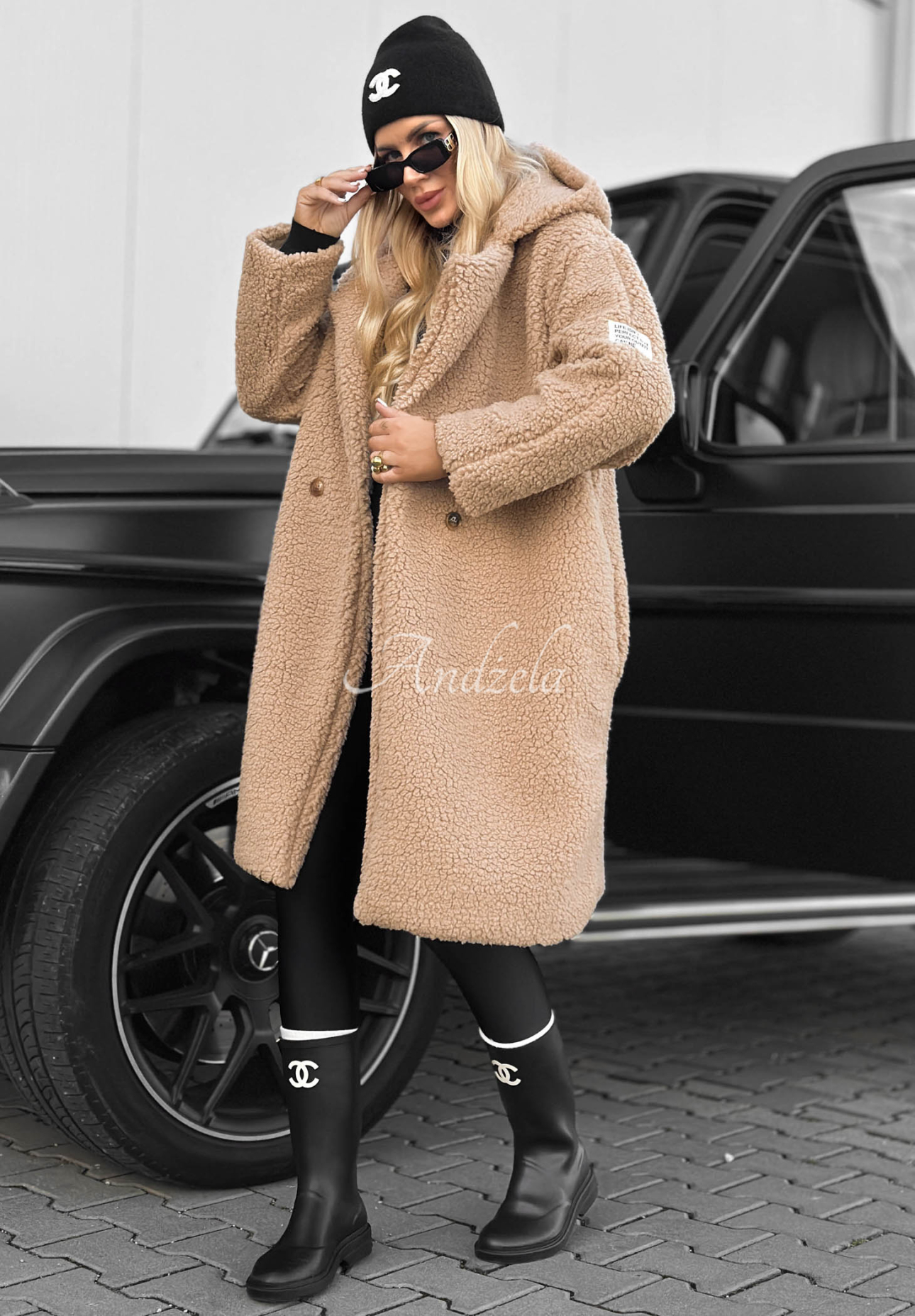 Frost Lady Long Beige Cotton Hooded Sheepskin Coat