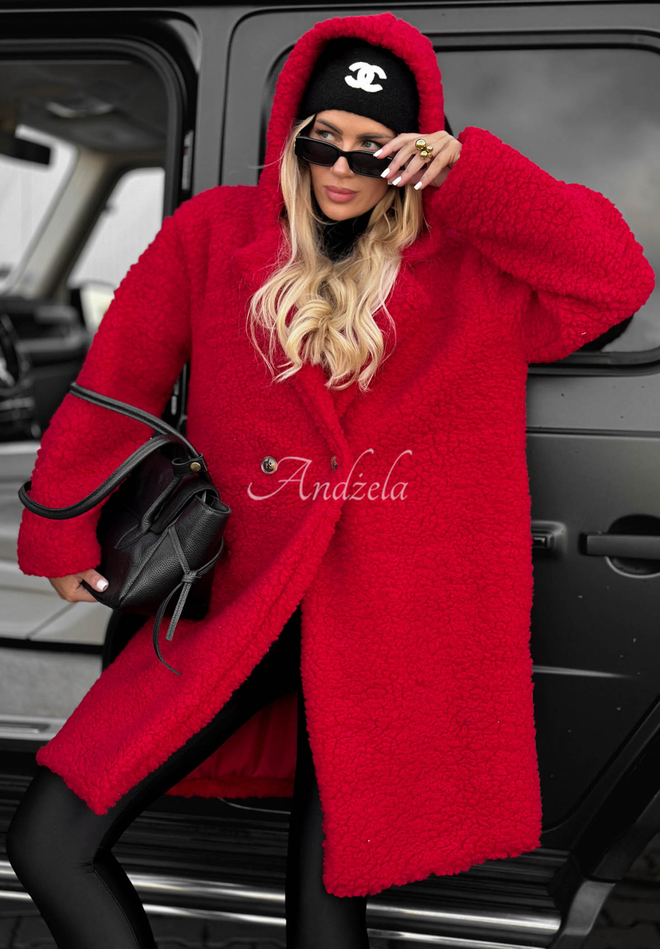Frost Lady Long Red Cotton Hooded Sheepskin Coat
