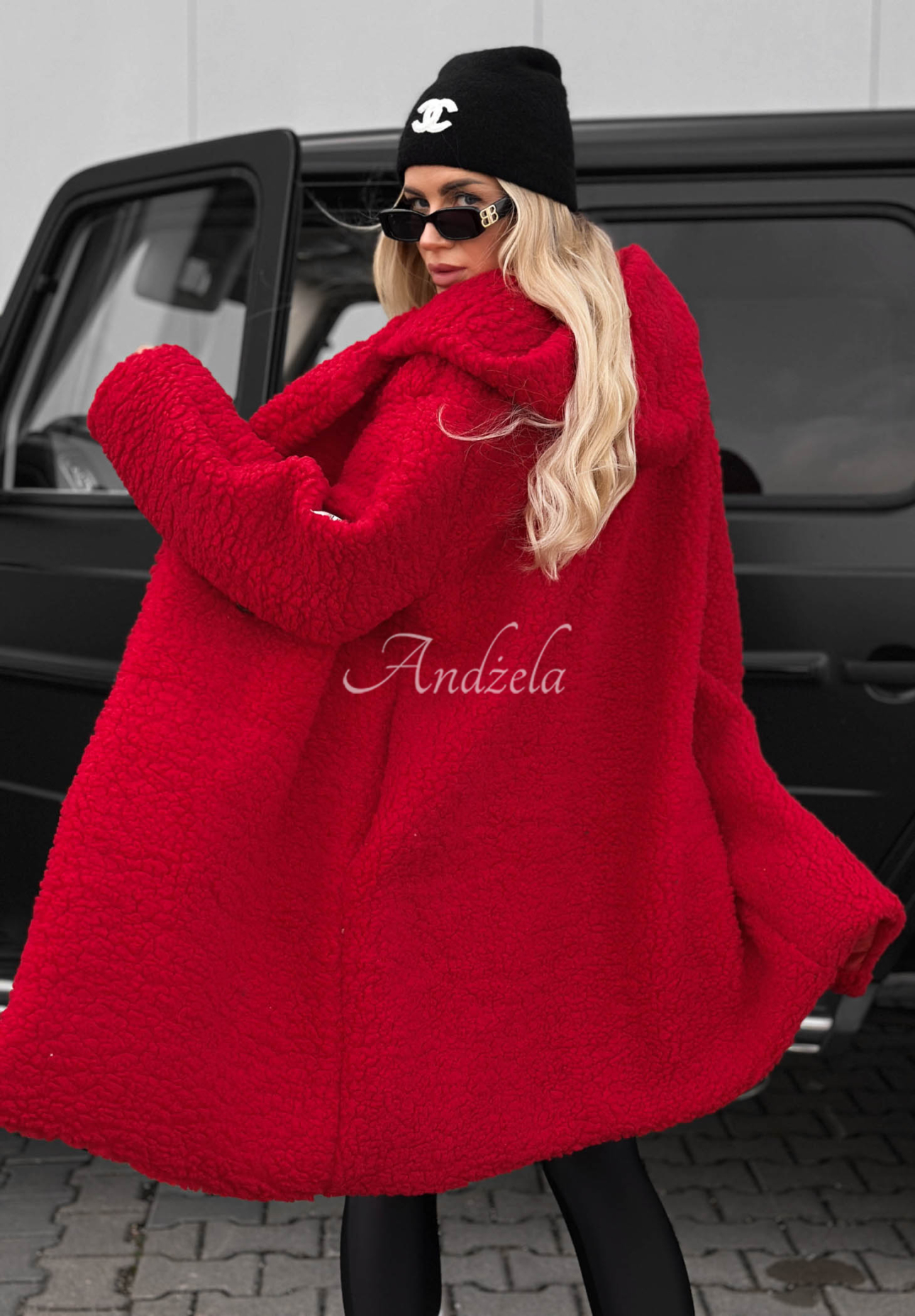 Frost Lady Long Red Cotton Hooded Sheepskin Coat