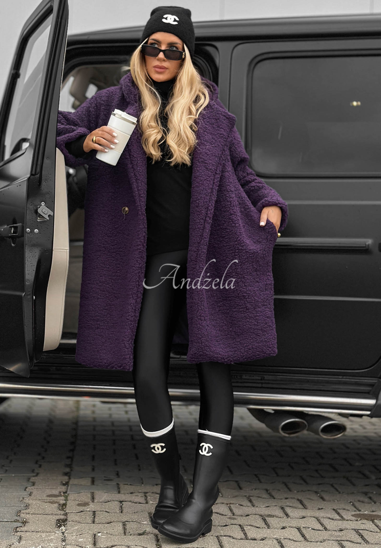 Frost Lady Long Cotton Hooded Sheepskin Coat in Berry