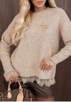 Sweter oversize z koronką Cozy Softness czekoladowy