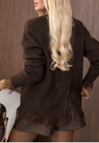 Sweter oversize z koronką Cozy Softness czekoladowy