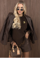 Sweter oversize z koronką Cozy Softness czekoladowy