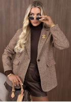 Marynarka oversize w jodełkę Femme Authority beżowa