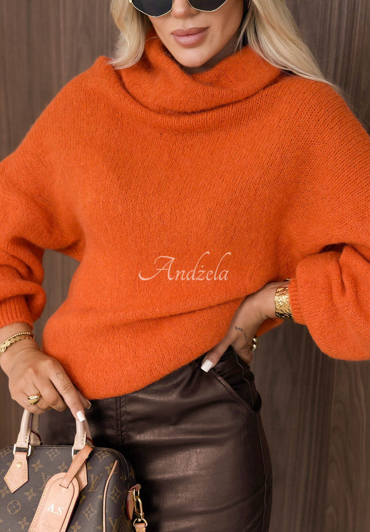 Soft orange Home Again baby alpaca turtleneck sweater