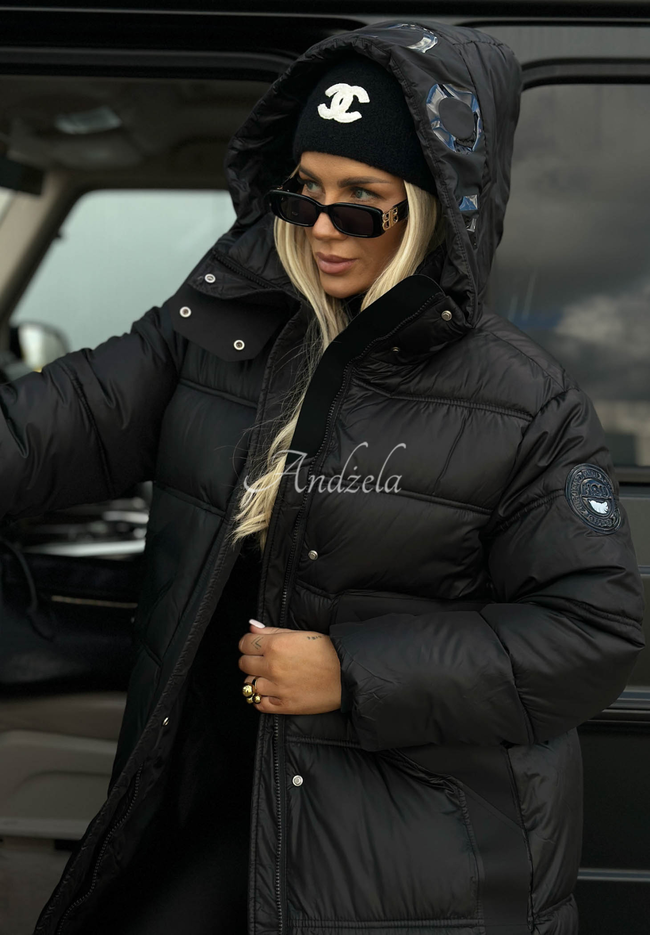Forest Essence Long Quilted Hooded Jacket, Black