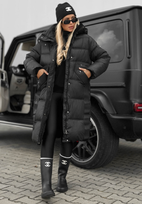 Forest Essence Long Quilted Hooded Jacket, Black