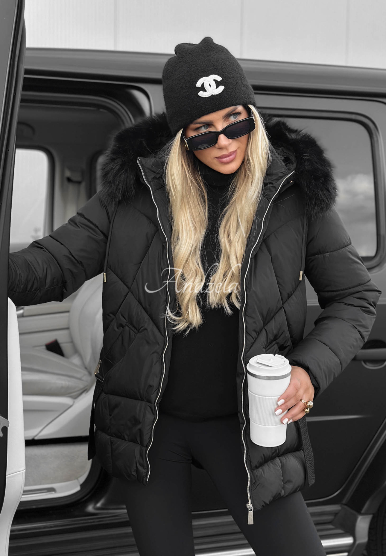 Snow Babe Black Quilted Jacket with Fur Trim