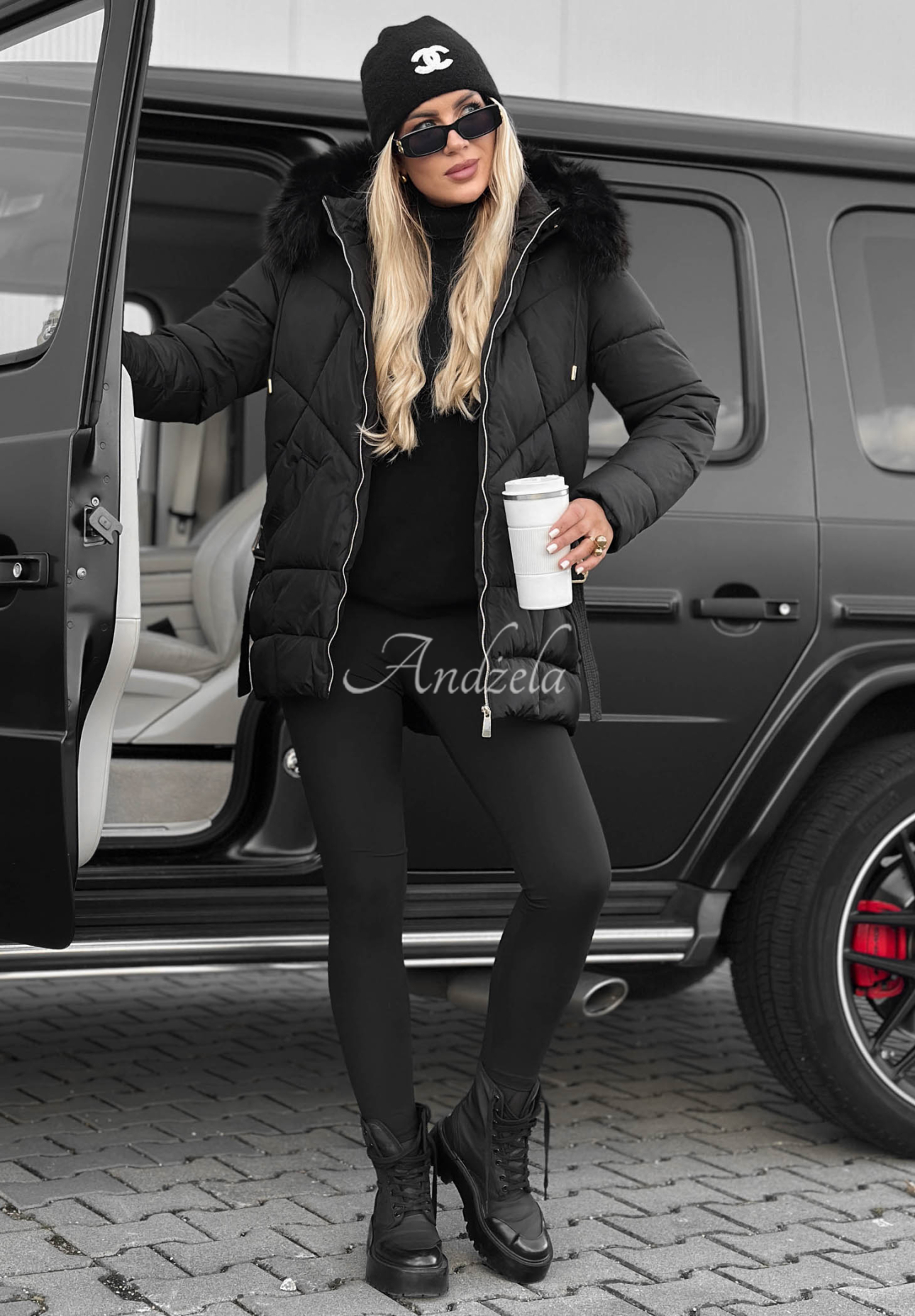 Snow Babe Black Quilted Jacket with Fur Trim