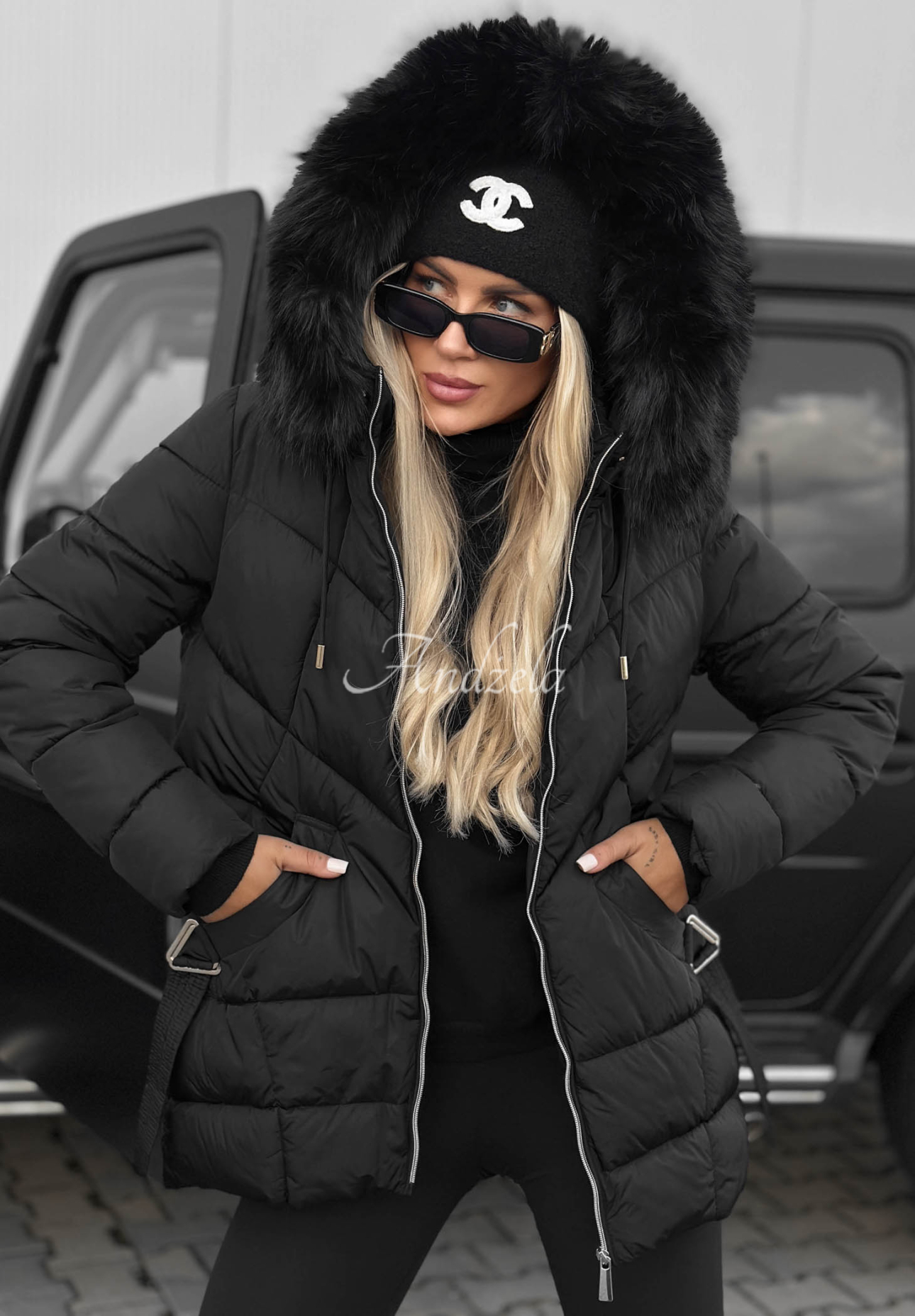 Snow Babe Black Quilted Jacket with Fur Trim