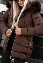 Długa pikowana kurtka z futerkiem Snow Babe beżowa