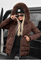 Długa pikowana kurtka z futerkiem Snow Babe beżowa