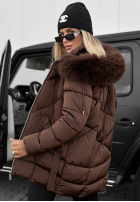 Długa pikowana kurtka z futerkiem Snow Babe beżowa