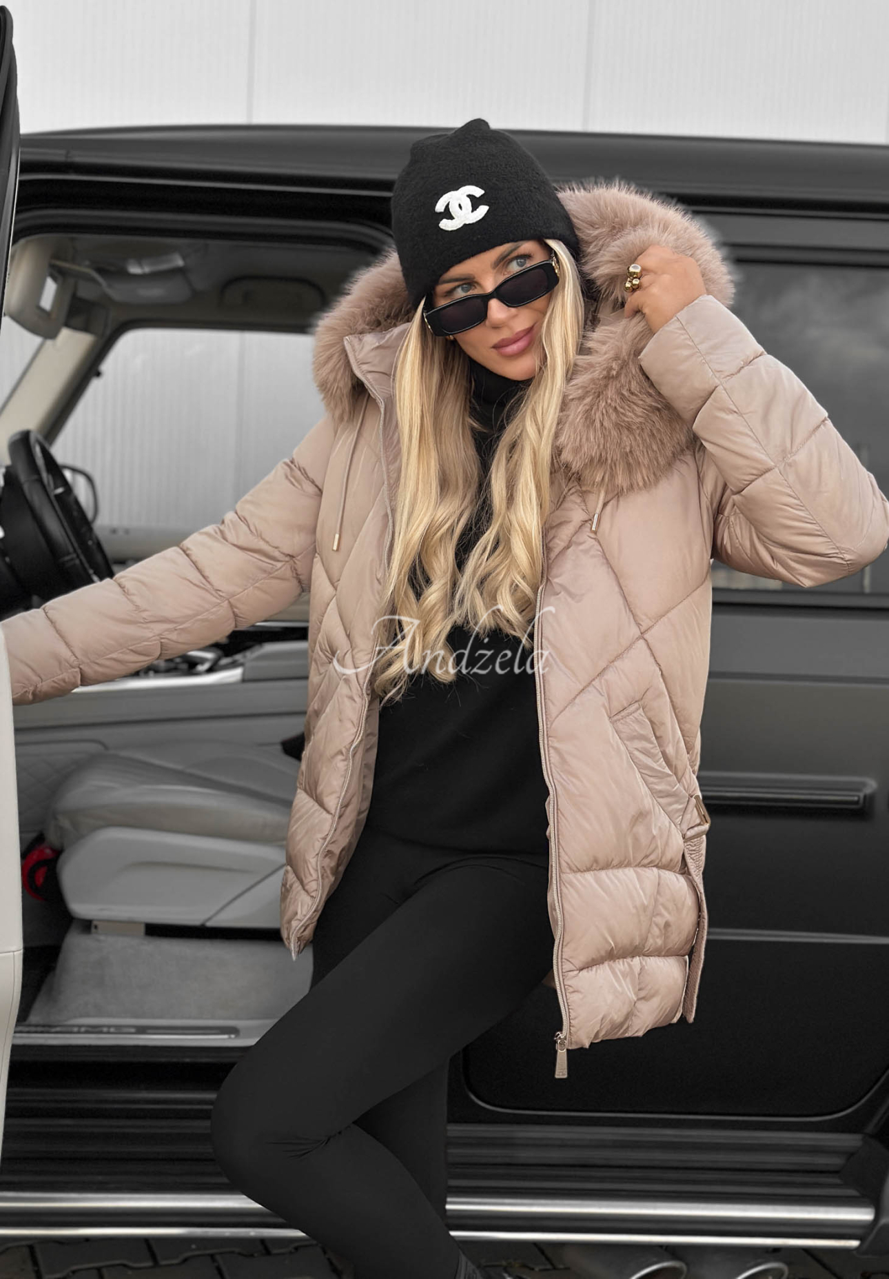 Pikowana kurtka z futerkiem Snow Babe beżowa