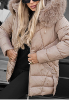 Długa pikowana kurtka z futerkiem Snow Babe beżowa