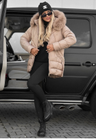 Długa pikowana kurtka z futerkiem Snow Babe beżowa