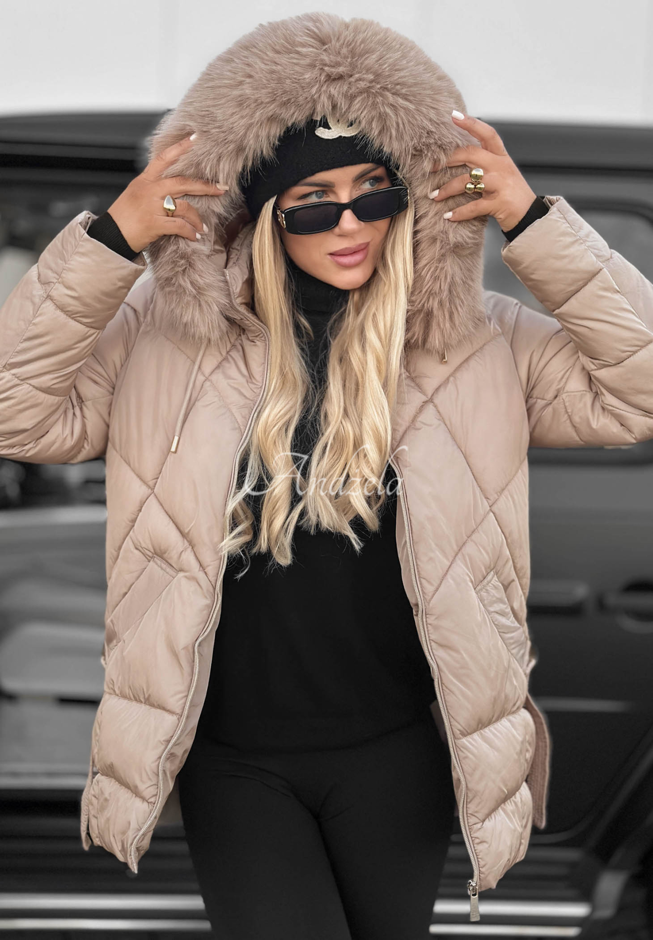 Pikowana kurtka z futerkiem Snow Babe beżowa