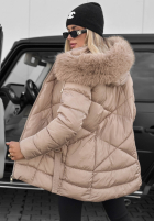 Długa pikowana kurtka z futerkiem Snow Babe beżowa