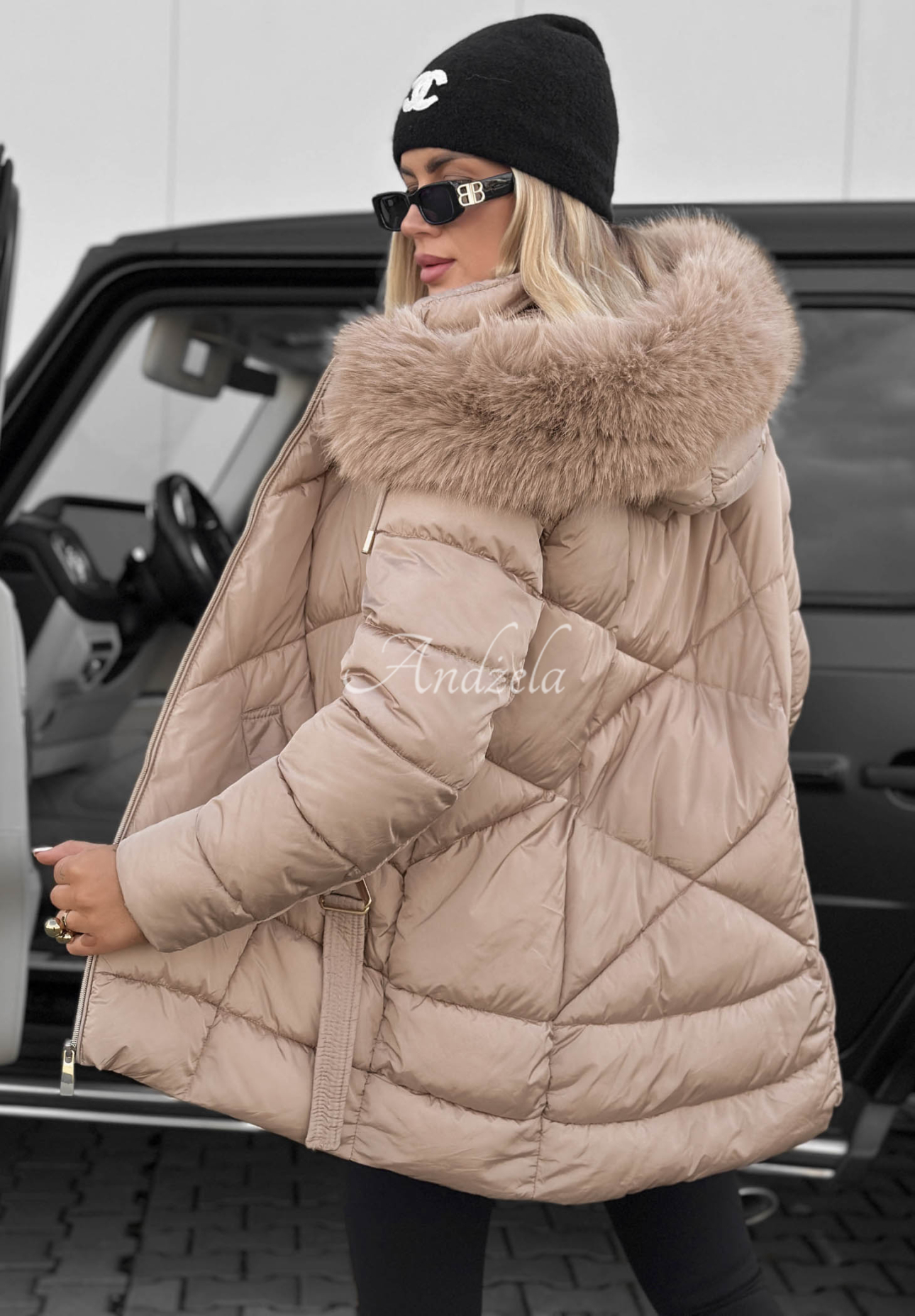 Pikowana kurtka z futerkiem Snow Babe beżowa