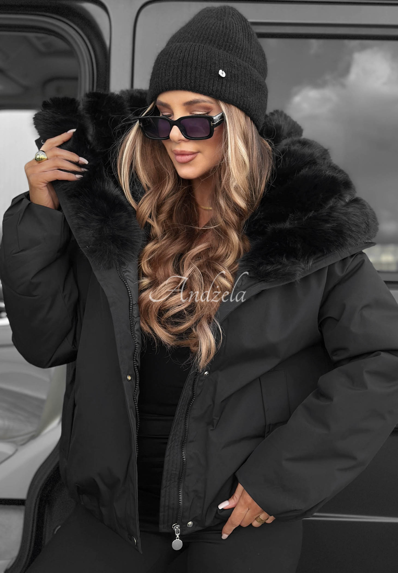 Pine Path Black Parka Jacket with Fur Trim