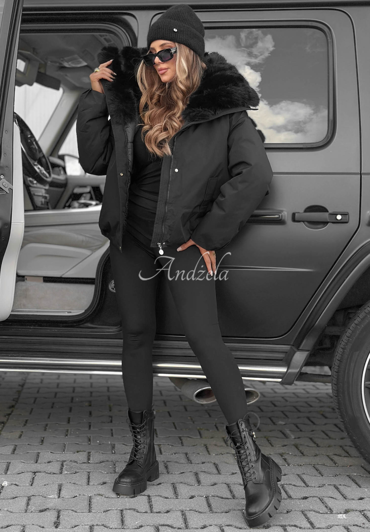 Pine Path Black Parka Jacket with Fur Trim
