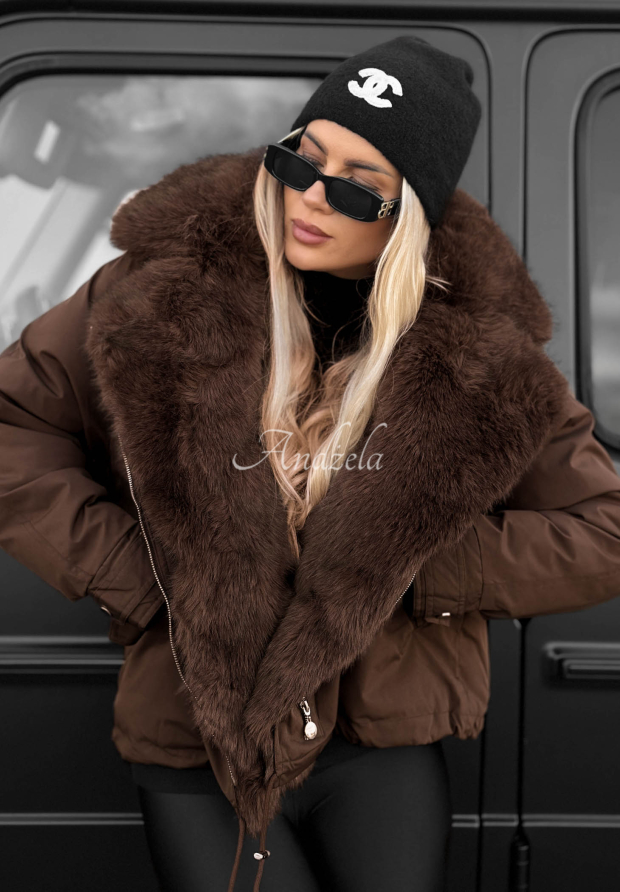 Far Enough Chocolate-Colored Parka with Fur Lining
