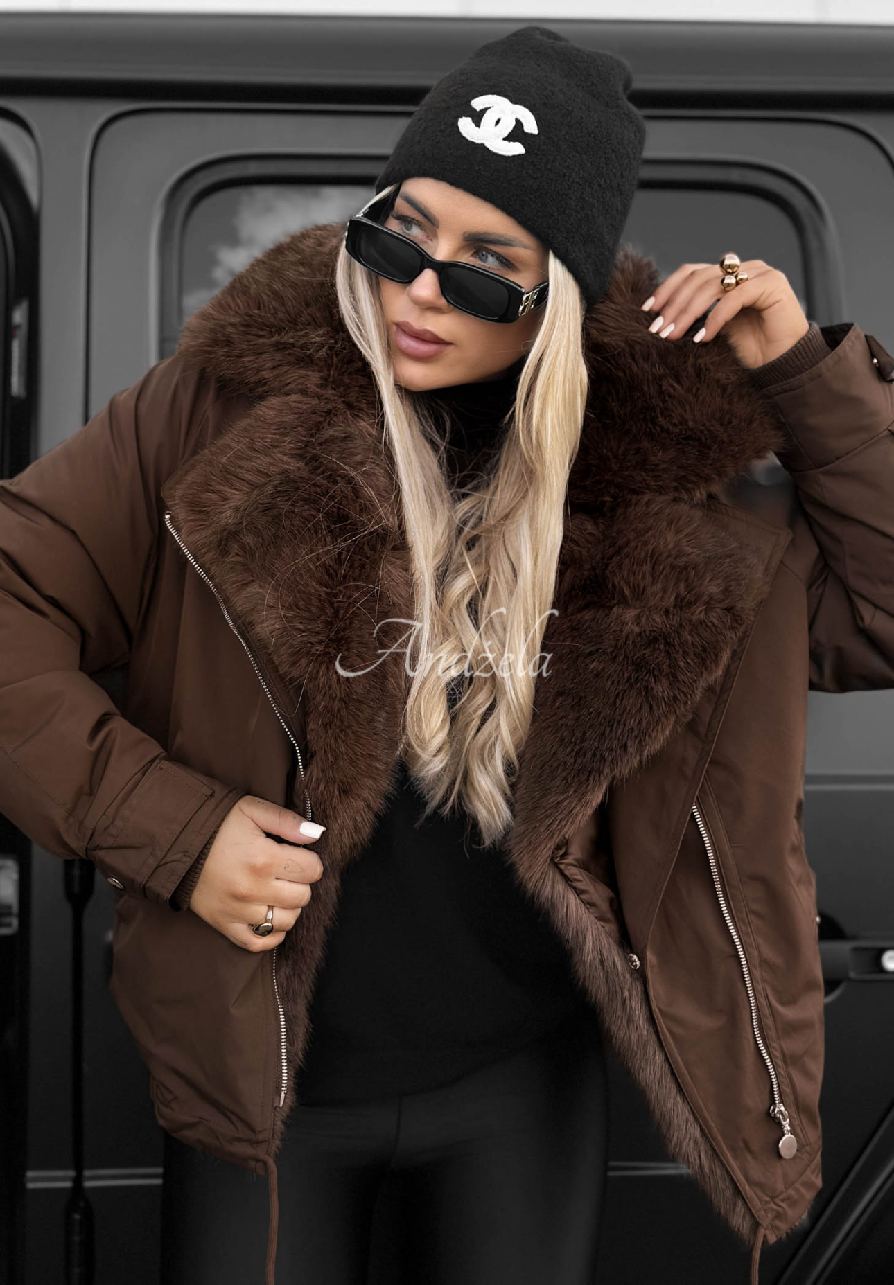 Far Enough Chocolate-Colored Parka with Fur Lining