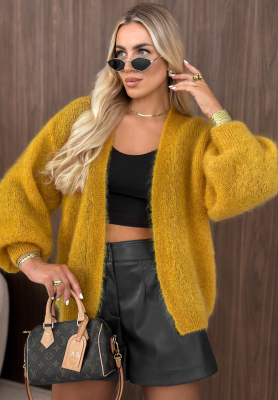 Moherowy kardigan oversize bez zapięcia Cozy Latte musztardowy
