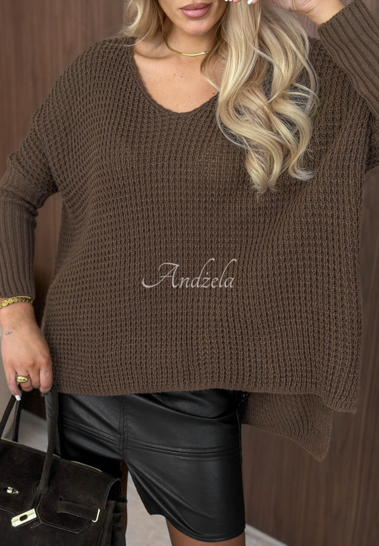 Amber Knit Asymmetrical Oversized Sweater in Mocha