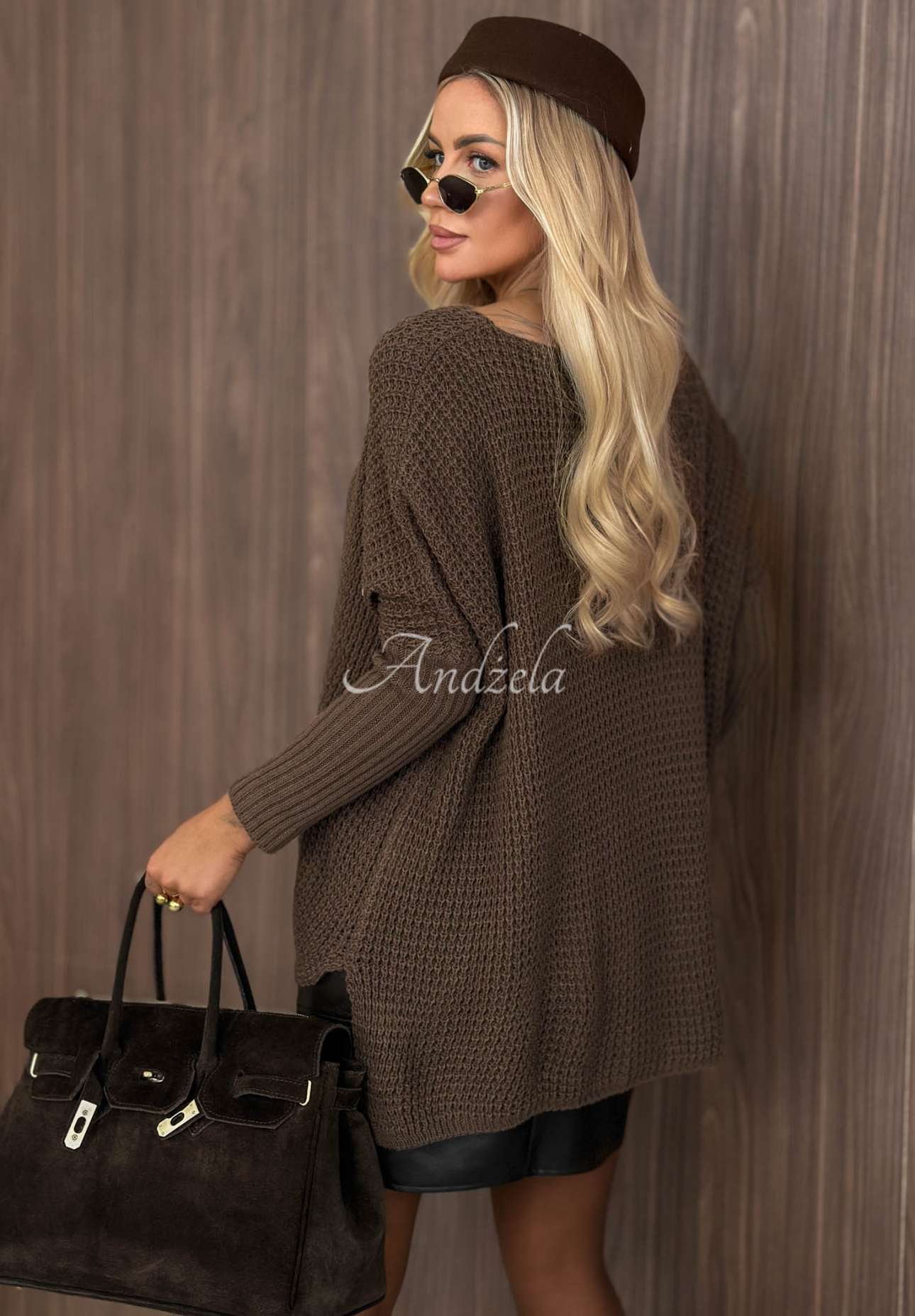 Asymetryczny sweter oversize Amber Knit mokka