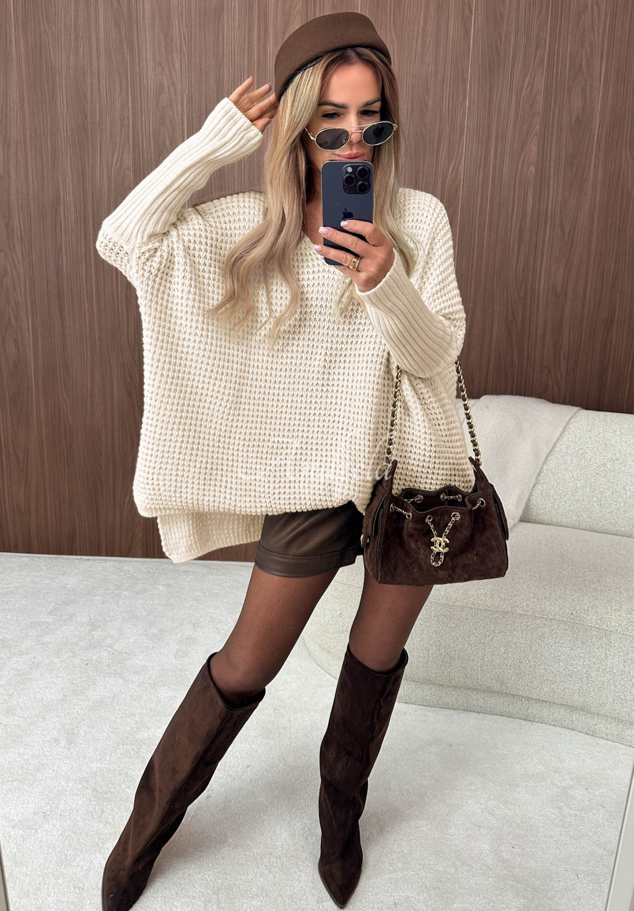 Amber Knit Asymmetrical Oversized Sweater in Ecru