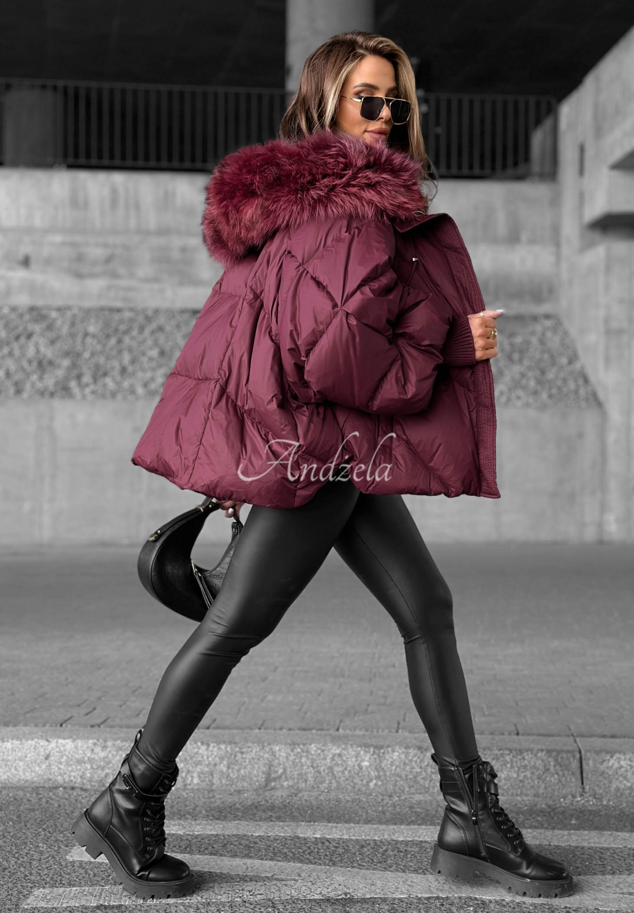 Down hooded jacket Look Again burgundy
