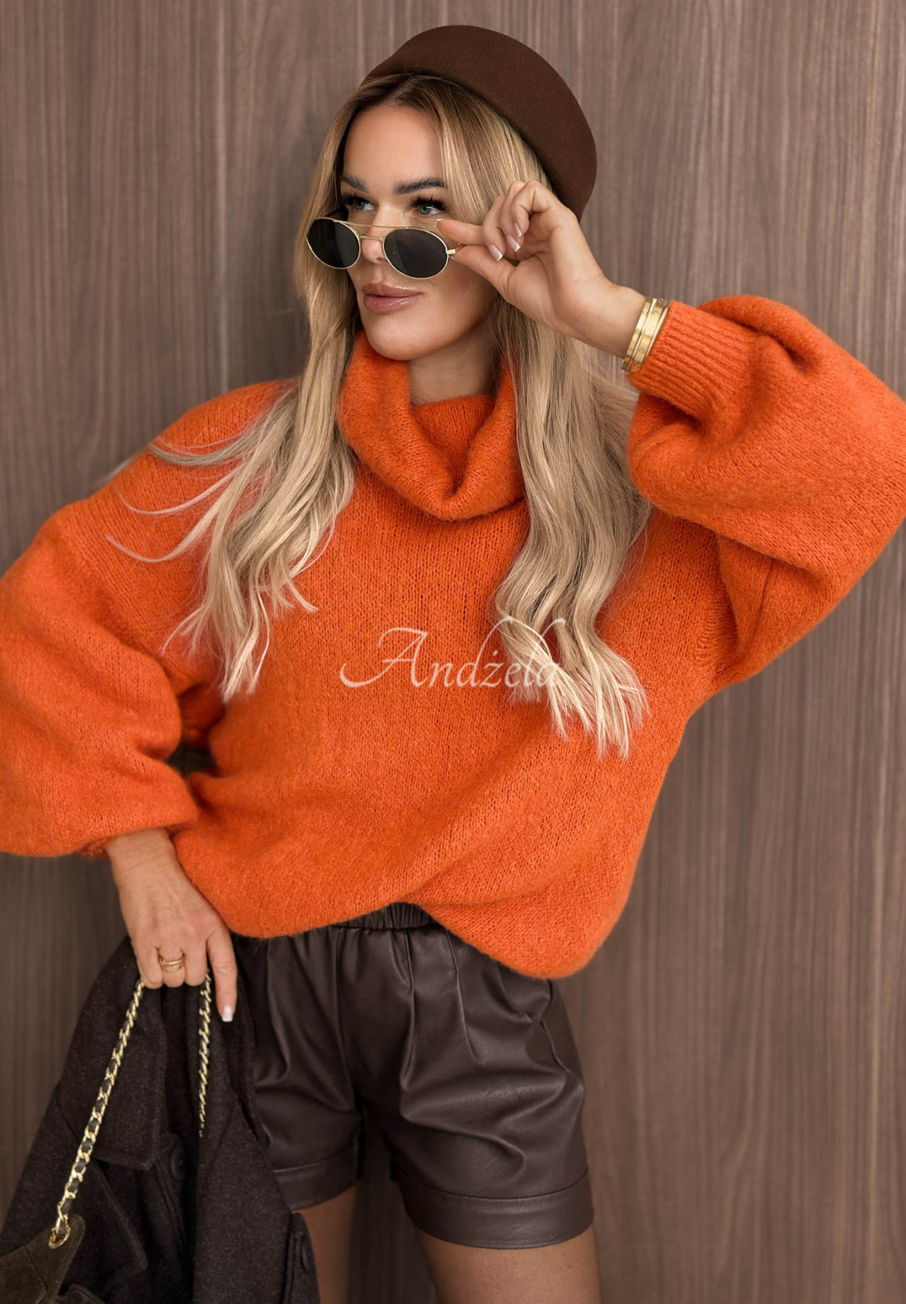 Soft orange Home Again baby alpaca turtleneck sweater