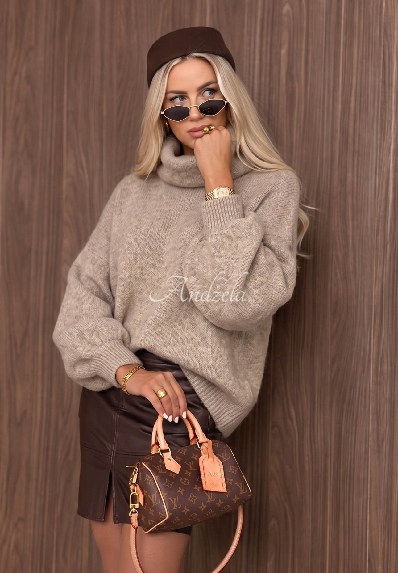 Soft beige Home Again turtleneck sweater made with baby alpaca