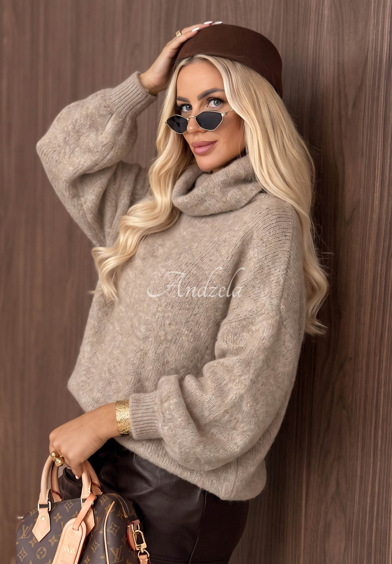 Soft beige Home Again turtleneck sweater made with baby alpaca
