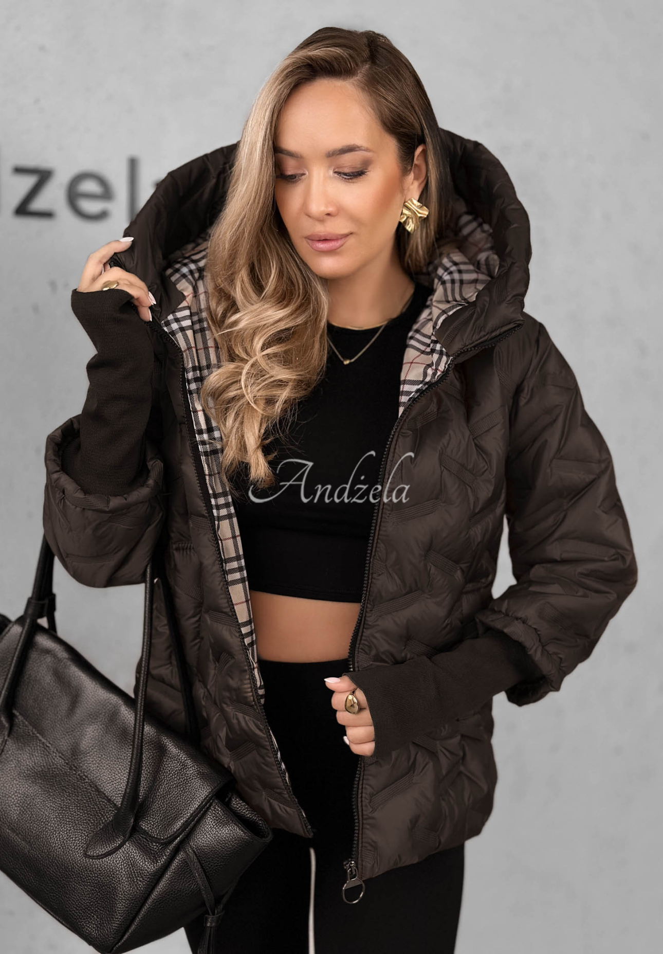 Autumn Edge Quilted Hooded Jacket in Dark Chocolate