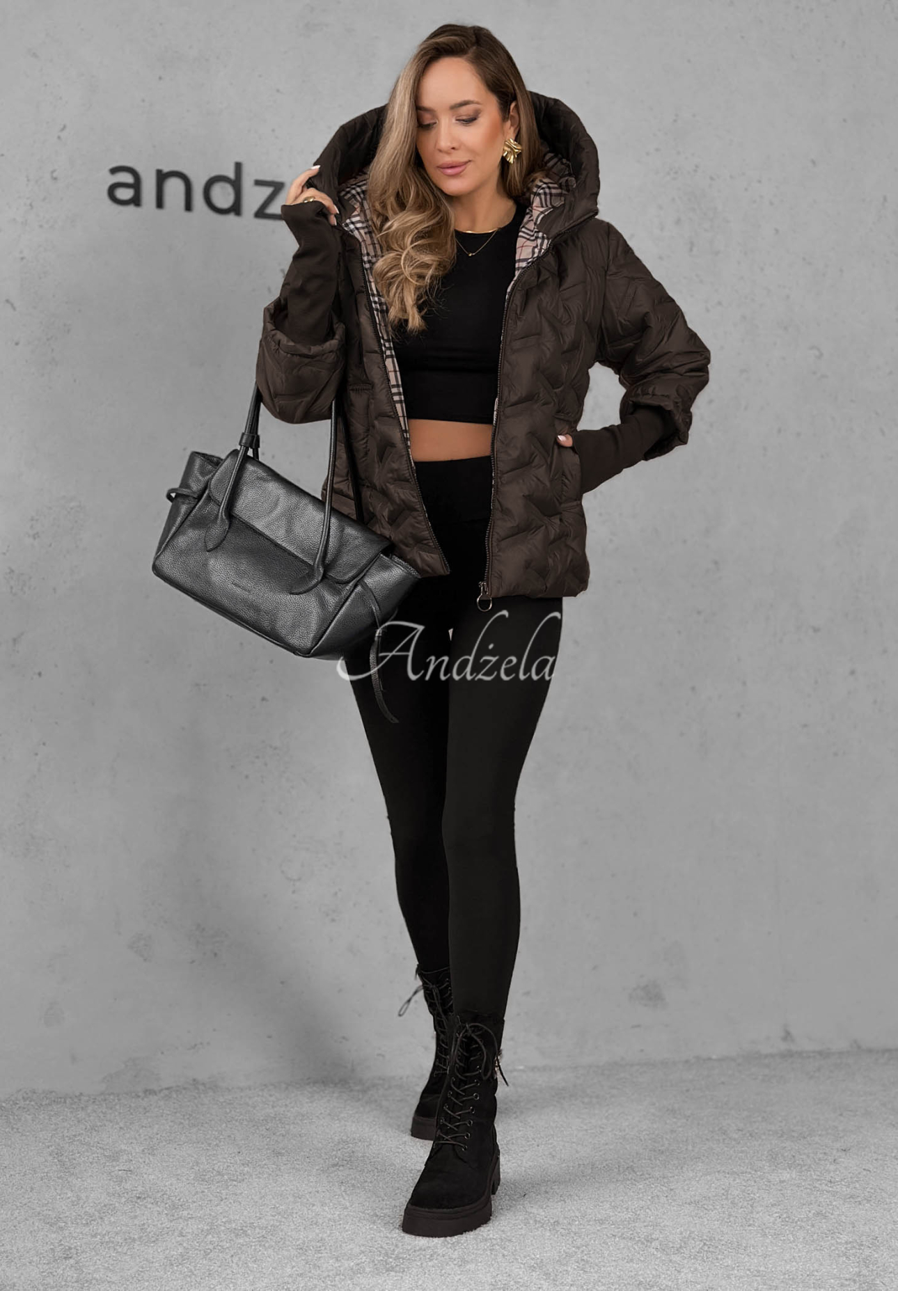 Autumn Edge Quilted Hooded Jacket in Dark Chocolate
