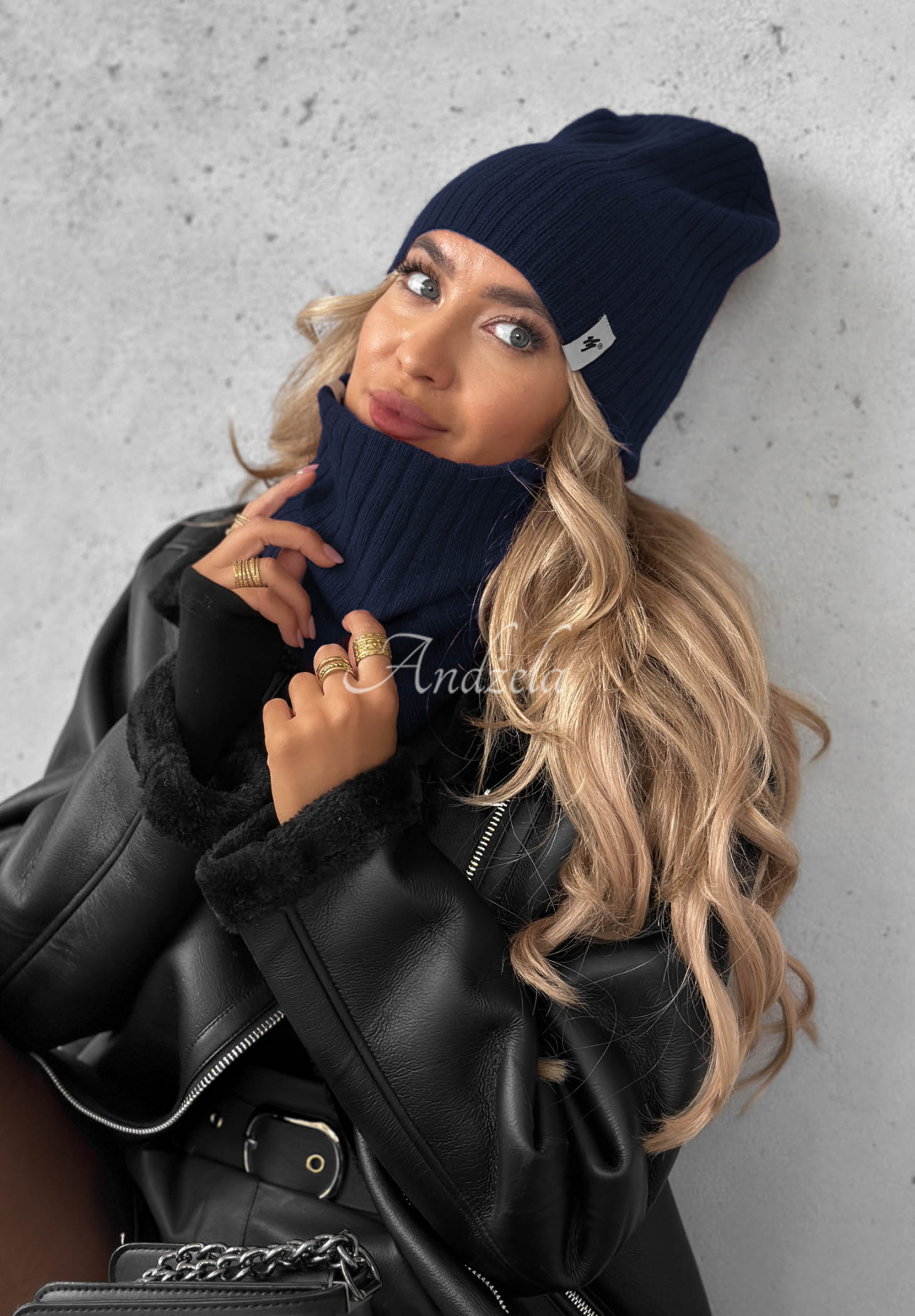 Line Navy Blue Ribbed Beanie