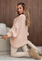 Miękki sweter oversize z wełną i wiskozą Sugar Babe pudrowy róż
