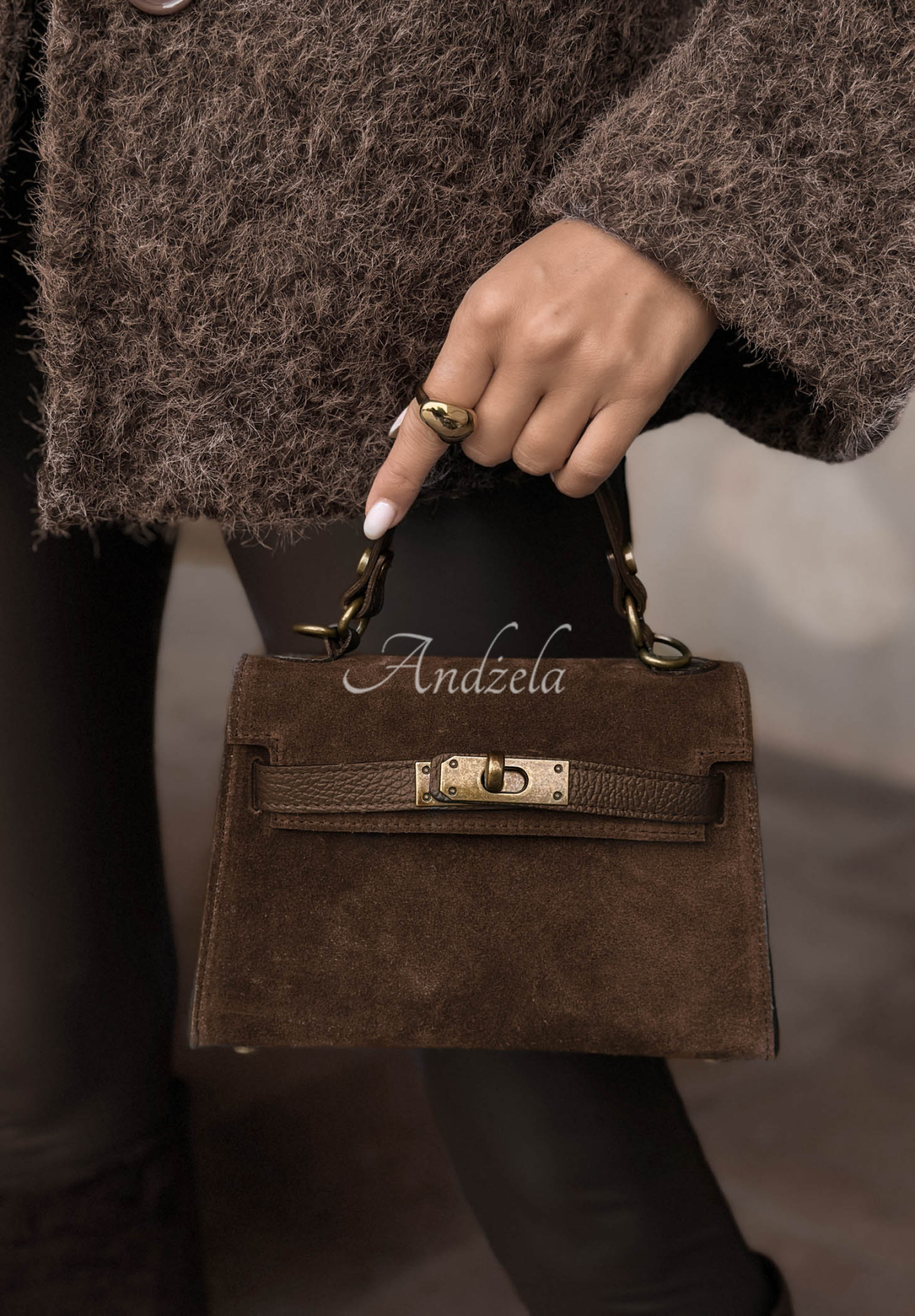 Mellow Season Camel Suede Handbag with Handle