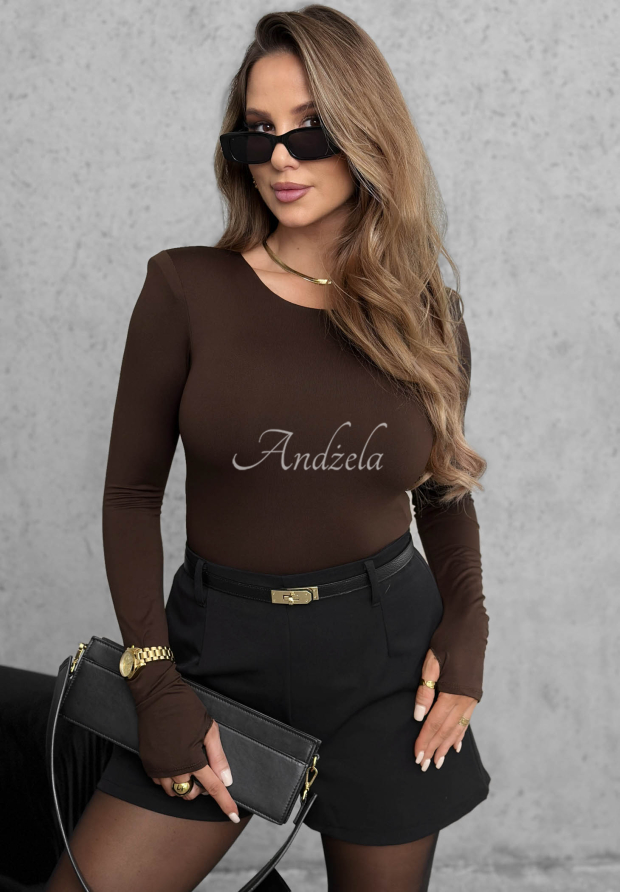 Bluzka longsleeve Basically Fine czekoladowa