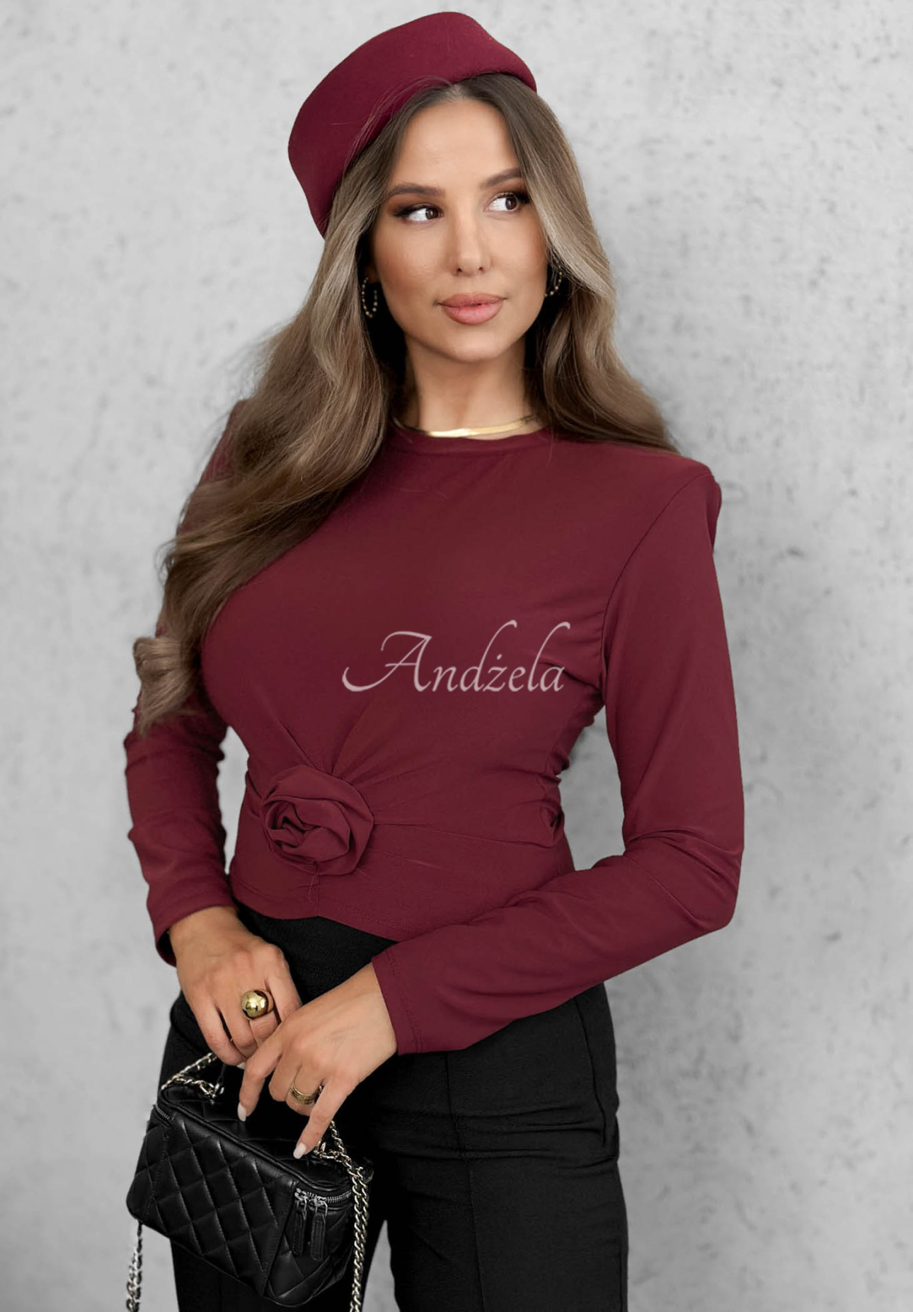 Bluzka longsleeve z różą One Second burgundowa