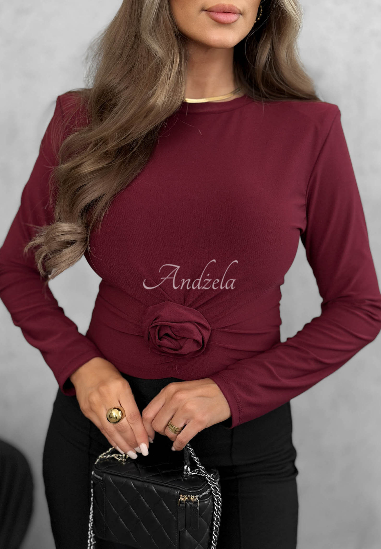 Bluzka longsleeve z różą One Second burgundowa
