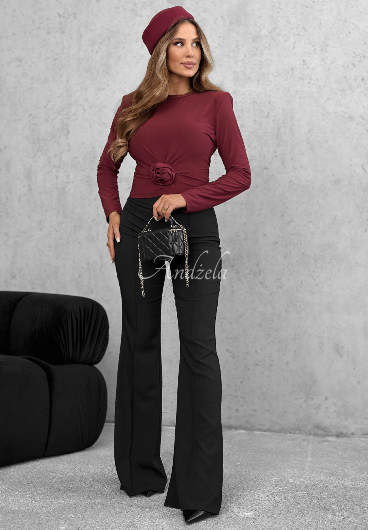 Bluzka longsleeve z różą One Second burgundowa
