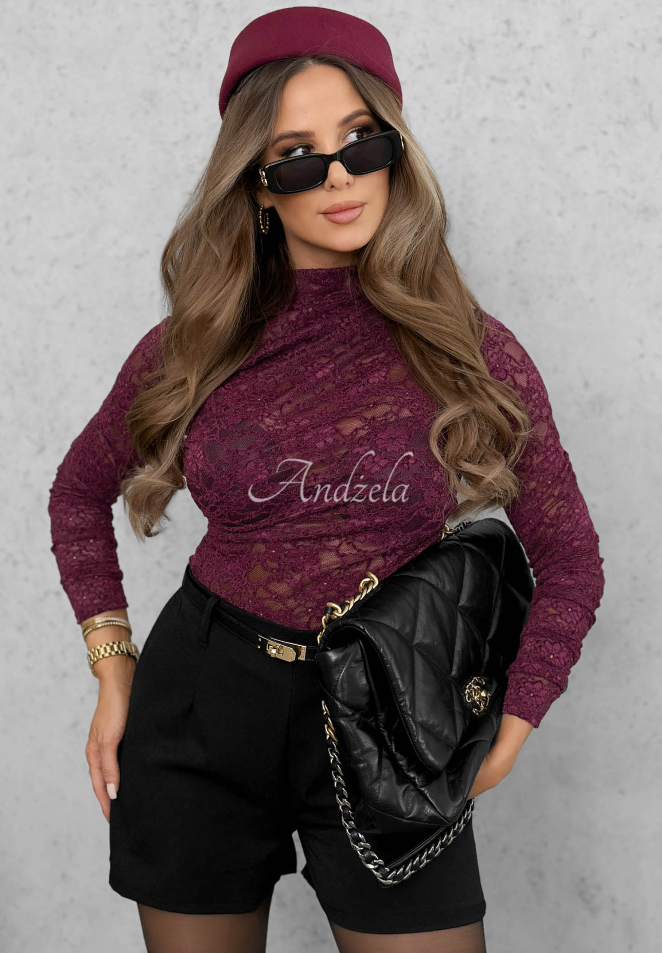Koronkowa bluzka longsleeve Forbidden Kiss jagodowa