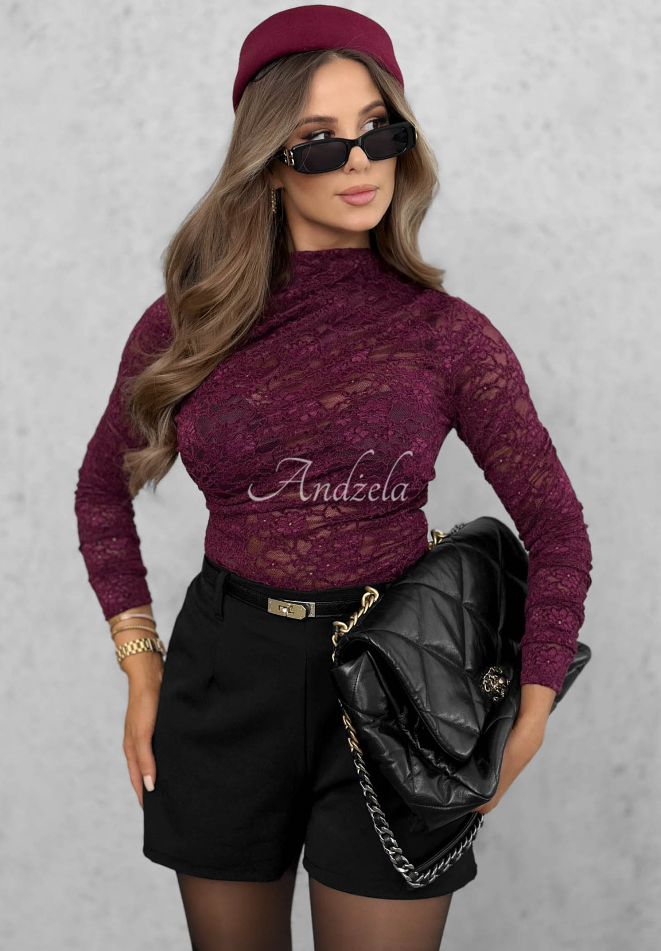 Koronkowa bluzka longsleeve Forbidden Kiss jagodowa