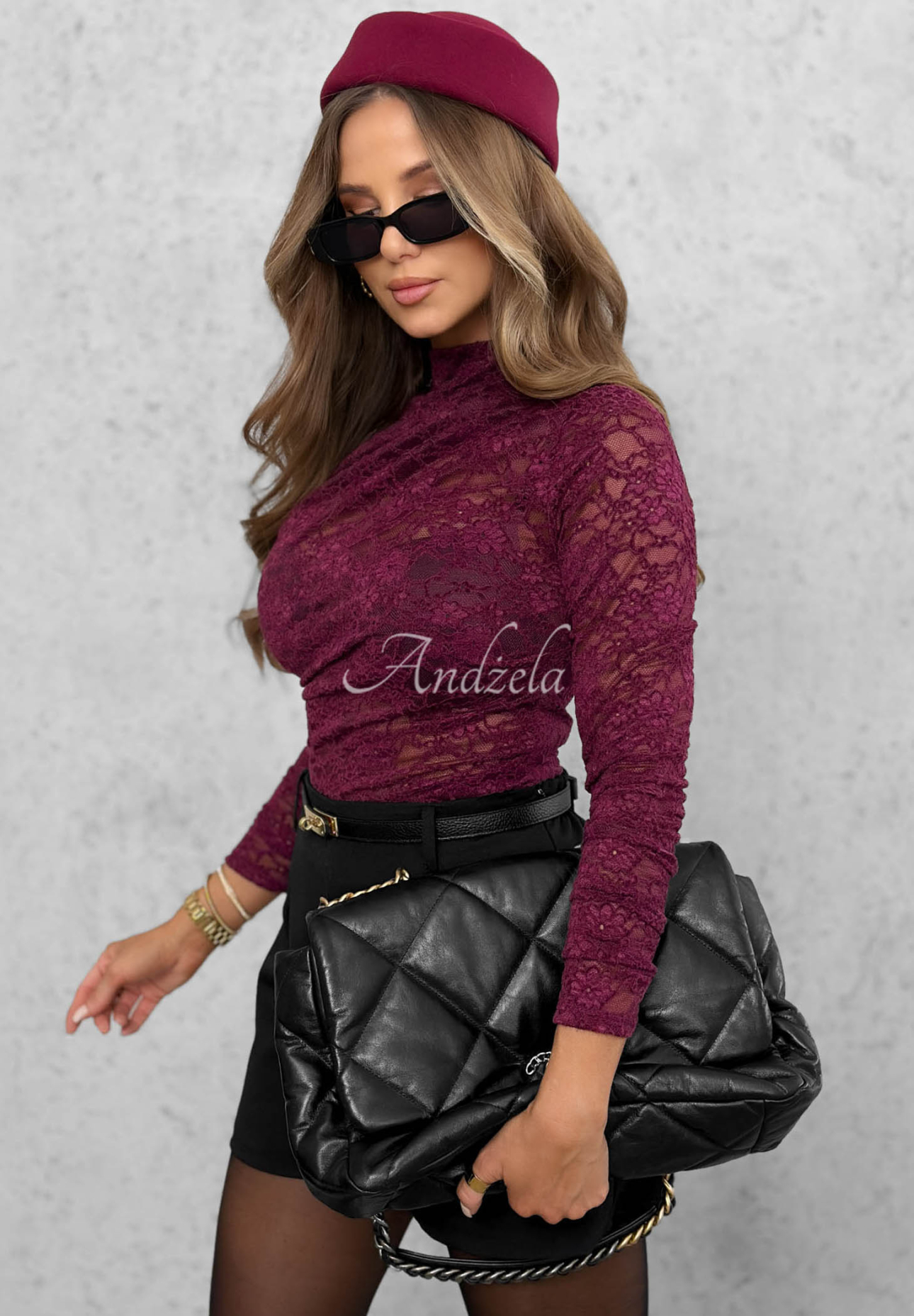Koronkowa bluzka lonsleeve Forbidden Kiss jagodowa